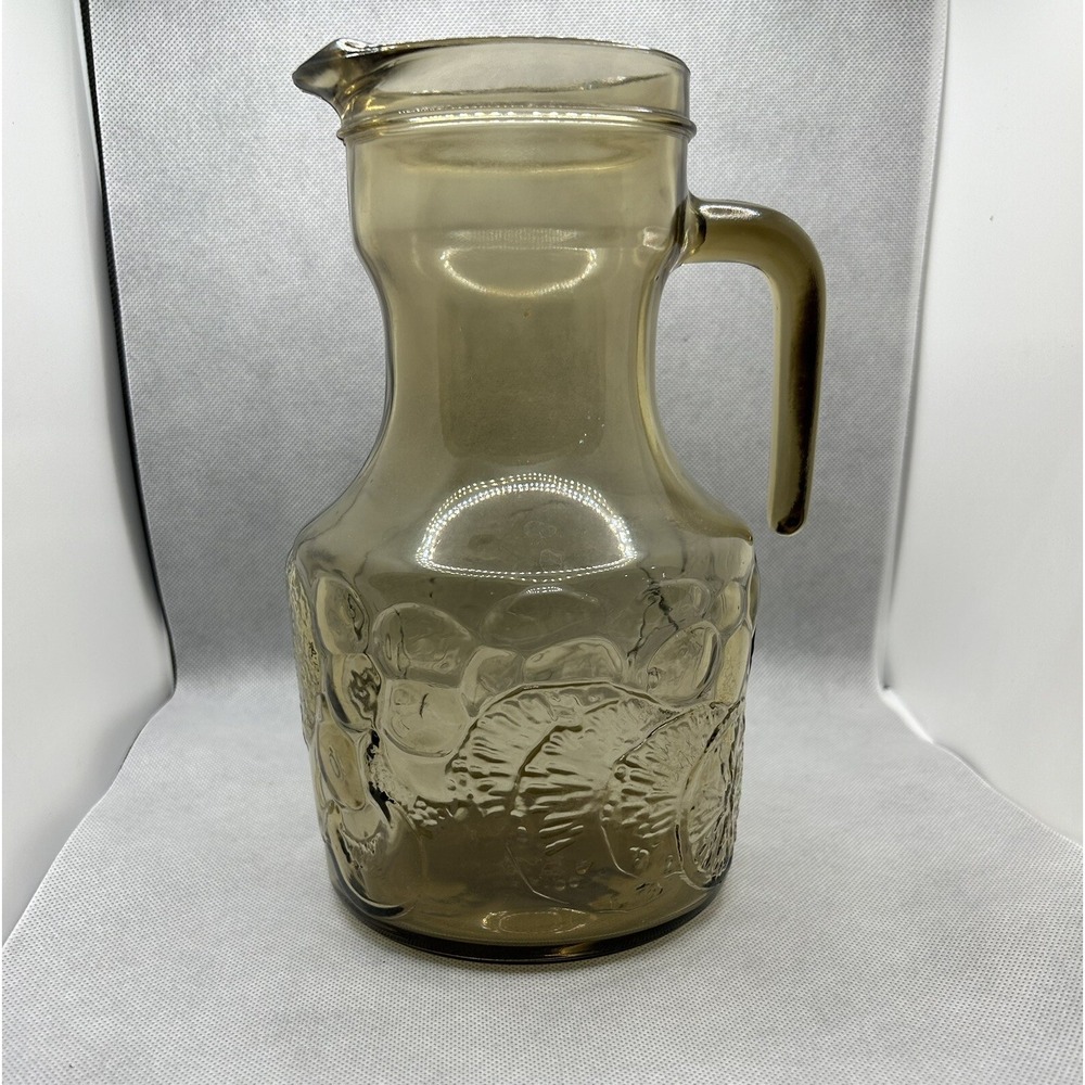 Vintage Italian Smoky Glass Pressed Orange Slices Pitcher‎ MCM Retro Kitchen 12"